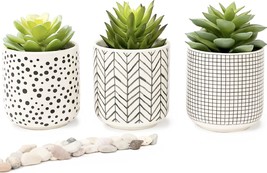 Kurrajong Farmhouse Artificial Succulents In Pots | Set Of 3 Black And White - £35.23 GBP