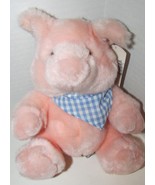 Russ Berrie plush Pink Pickles Pig seated blue gingham checked scarf w/ ... - £7.88 GBP