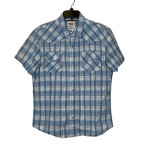 Levi&#39;s Mens Pearl Snap Western Shirt Size Large Modern Fit Blue Plaid Cotton - £23.73 GBP