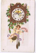 Holiday Postcard Embossed Happy New Year Clock Angel January 1 - $2.07