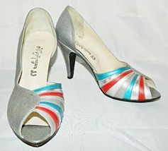 D&#39;Orsay Pumps Silver Pewter Metallic Multi Color Leather Vintage Shoes size 7.5  - £25.11 GBP