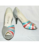 D&#39;Orsay Pumps Silver Pewter Metallic Multi Color Leather Vintage Shoes s... - $43.57 CAD