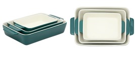 Ceramic Bakeware, Rectangular Porcelain Casserole Baking Dishes Set of 3 Green  - £63.94 GBP