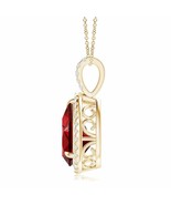 ANGARA Lab-Grown Ruby Pendant with Lab Diamond Halo in 14K Gold (12x10mm... - £1,899.98 GBP
