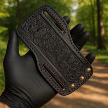 Engraved Black Leather Sheath For Straight Fixed Blade Knife Up To 5” Blade - $11.57