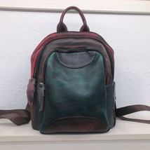 Leather Backpack 2022 New First Layer Cowhide Women Bag Random Color Stitching C - £95.51 GBP