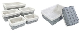 Gray, 3 Sizes 5 Pack Wicker Nesting Baskets with Cloth Lining for Shelves - £62.53 GBP
