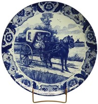 Vintage Plate Blue Delft Carriage White Ceramic - £132.20 GBP
