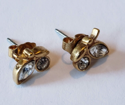 Vintage Bow Ribbon Post Crystal Gold Tone Earrings - £7.90 GBP