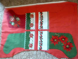 2 Christmas 15&quot; Stocking Fabric Panel cotton Poinsettia Holly Polka dot ... - $6.92