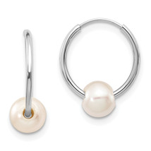 14k Gold 5-6mm White Freshwater Cultured Pearl Endless Hoop Earrings XWF590EW - £75.50 GBP