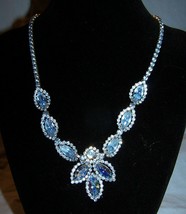 Vintage Signed Weiss Blue Aurora Borealis Rhinestone Necklace-Lot N 42 - £93.13 GBP