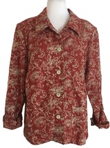 Appleseeds Womens Jacket Shirt Sz 12 Rust Red Floral Cotton Wood Buttons... - $11.88