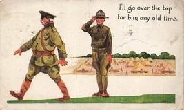 WW1 Soldier Salutes, Officer-I&#39; Ll Go Over The Top per Lui Qualsiasi Time ~ 1918 - £7.15 GBP