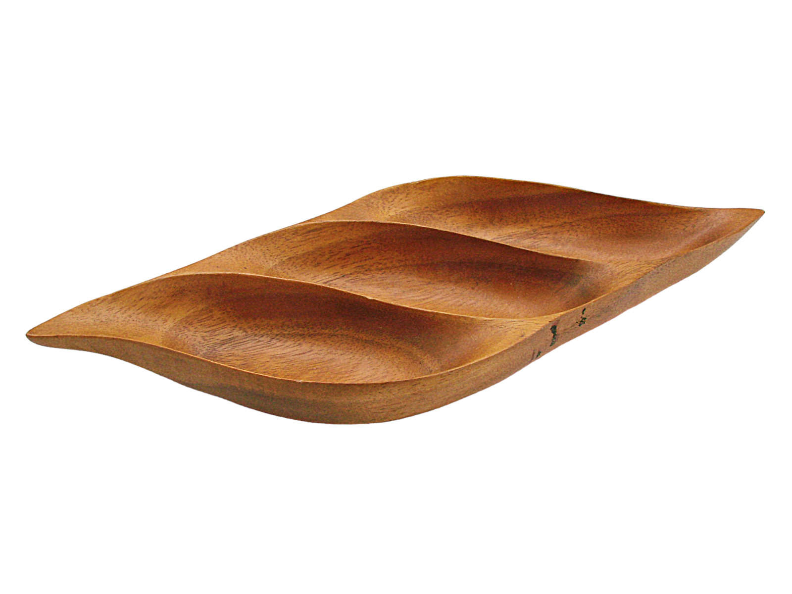60s Blair Hawaii Monkey Pod Wood Tray Signed Divided Leaf Party Nuts Dish Snacks - $44.32