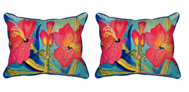 Pair of Betsy Drake Pink Amaryllis Large Pillows 15 Inch x 22 Inch - £70.81 GBP