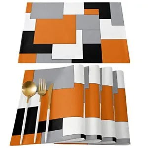 New Orange Black And Grey Placemats Set Of 4 Modern Art Abstract Table Place Mat - £49.96 GBP