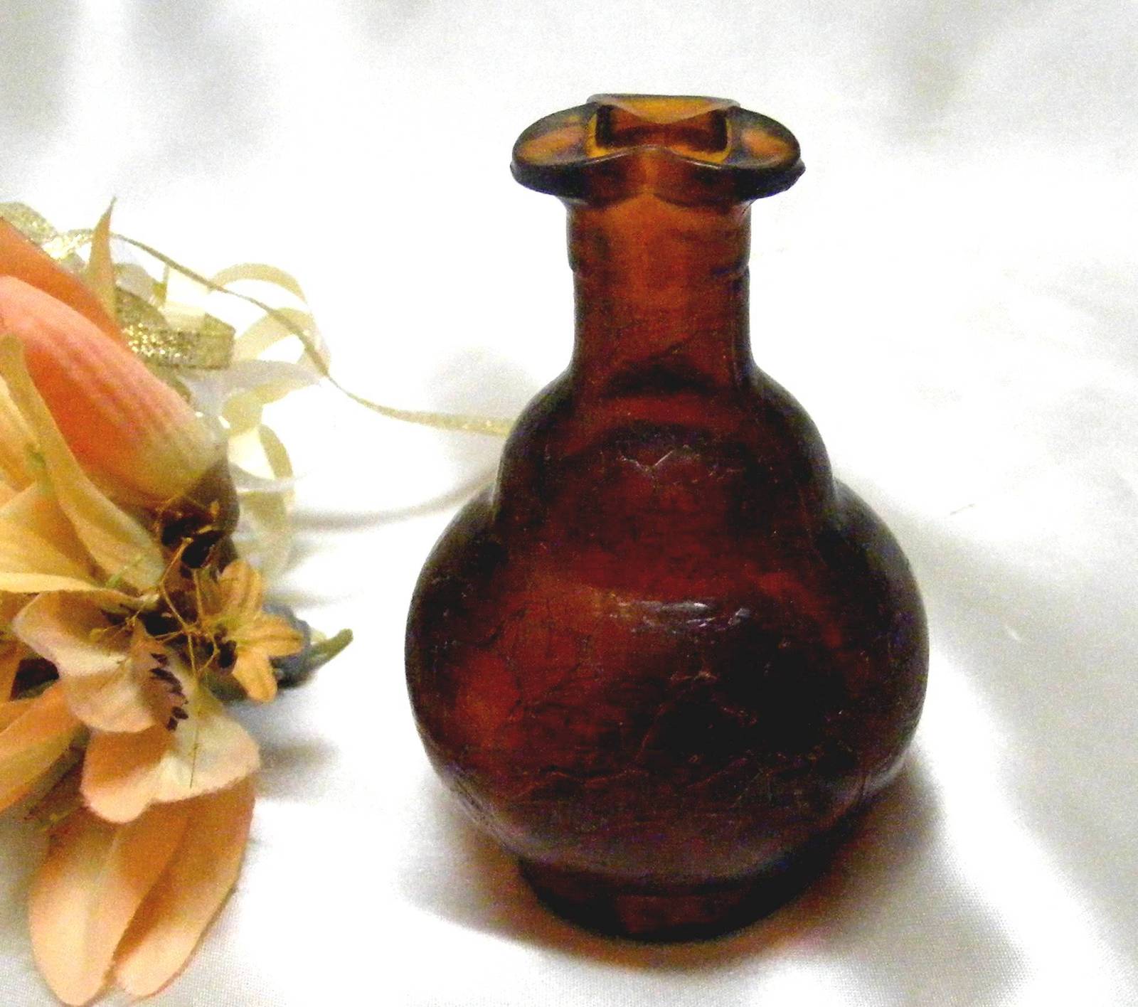 SOLD** 540 Antique Burnt Amber Crackle Glass Perfume Bottle  - $3.00