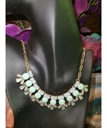 J. CREW Yellow Gold Tone Multi Color Rhinestone &amp; Turquoise Statement Ne... - £20.42 GBP