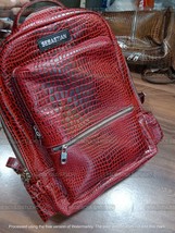 Men Red Leather Laptop Backpack Crocodile Print Travel Office Bag Women ... - $178.20