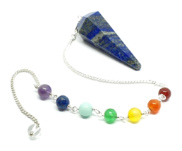 Lapis Pendulum 7 Chakra Gemstone Chain Divination Dowser Reiki Charged U... - $8.75