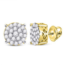 10kt Yellow Gold Womens Round Diamond Concentric Circle Cluster Earrings - £518.78 GBP