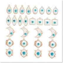 32Pcs Enamel Resin Teardrop Lucky Turkish Blue Charms for Jewelry Making - Keych - £30.56 GBP