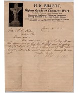 York PA HK Billett Cemetery Work Monuments Hdstones 1913 Illus Letterhea... - $15.95