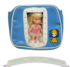 Vintage Mini Blonde Doll In Blue Puppy Dog Vinyl Carrying Case Hong Kong Antique - £26.14 GBP