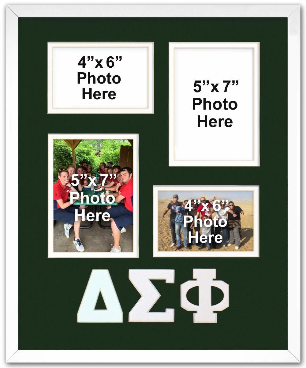 Delta Sigma Phi Fraternity Licensed Green and White Collage Photo Frame Holds 2-