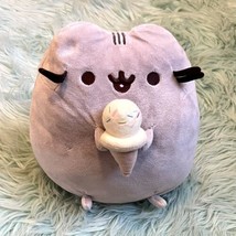 Pusheen Gund Kitty Cat Holding Ice Cream Cone Plush Stuffed Animal Gray 9&quot; - £9.28 GBP