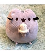 Pusheen Gund Kitty Cat Holding Ice Cream Cone Plush Stuffed Animal Gray 9&quot; - $16.29 CAD