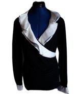 White House Black Market Black/White Long Sleeve Portrait Collar Blouse ... - £22.05 GBP