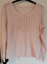 Womens XL Bugle Boy Light Pink 1/2 Button Ruffled Shirt Top Blouse - $18.81