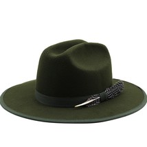 New Military green Feather   Women Fedora Hat Men boy hats Elegant Lady Gangster - £111.88 GBP