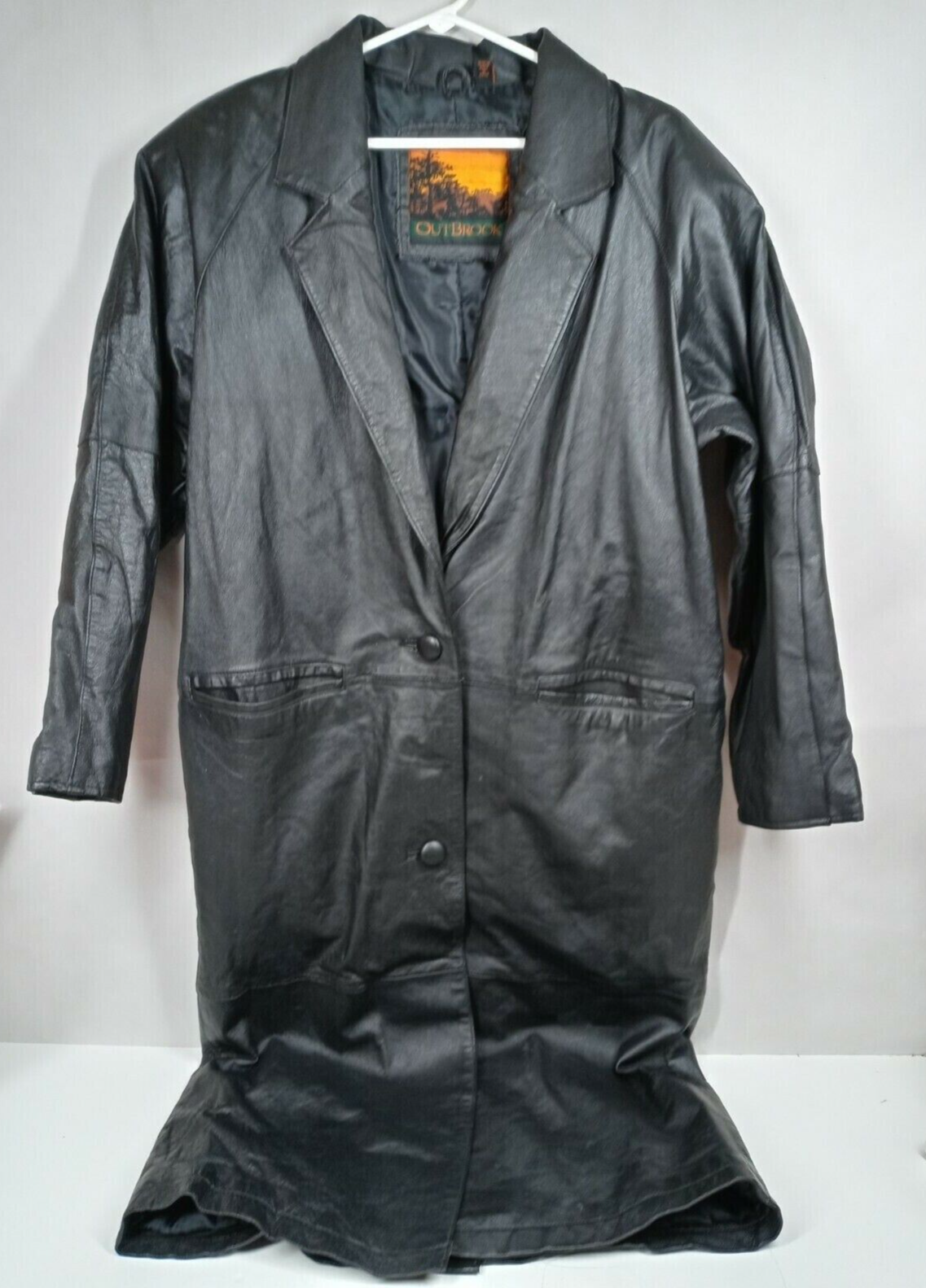 Primary image for Vintage Outbrook Women's Black Leather Trenchcoat Size Medium
