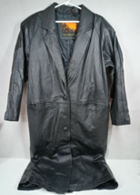 Vintage Outbrook Women&#39;s Black Leather Trenchcoat Size Medium - $96.99