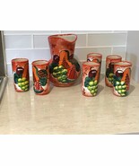 H.MEX TALAVERA Pottery Large Sangria Pitcher &amp; 6 Glasses. Hand Painted F... - €73,09 EUR