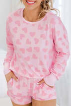 Pink Valentine Heart Shape Print Long Sleeve Top Shorts Lounge Set - £20.03 GBP+