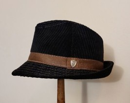 Dorfman Pacific Black Corduroy Men&#39;s Fedora Hat w/ Brown Band - Size M - £18.91 GBP