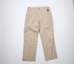 Vintage Orvis Mens 34x30 Leather Trim Cuffed Wide Leg Chino Pants Beige Cotton - £39.52 GBP