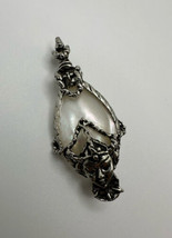 Vintage Mother of Pearl Silver Hindu Goddess Brooch 2&quot; BB6 - $19.80