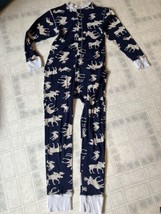 Lazy One one piece pajamas medium Blue moose print long johns trap door - £21.34 GBP