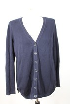 Talbots M Navy Blue Cotton Blend Knit V-Neck Button-Front Cardigan Sweater - £18.46 GBP