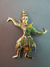 VTG Siam Sterling Silver Brooch Multi Color Enamel Figural Dancer Niello... - $46.99