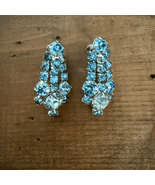 Vintage Ice Baby Blue Rhinestone Screw Back Earrings Silver Tone 1.5” - $35.96 CAD
