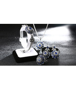 Antique Silver Plated Finished Jewelry Simulated Sapphire Necklace Set Gift - £31.89 GBP