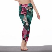 Women&#39;s Leggings Vibrant Burgundy and Green Floral Style 3 Size S-5XL Available - £23.97 GBP