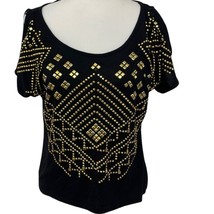 NEW Women&#39;s Almost Famous Black Embellished Cold Shoulder Top Size M  - £14.89 GBP