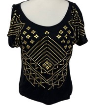 NEW Women&#39;s Almost Famous Black Embellished Cold Shoulder Top Size M  - £14.04 GBP